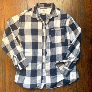 Old Navy Blue/White Plaid Buttoned Flannel, collar, navy, warm camp small